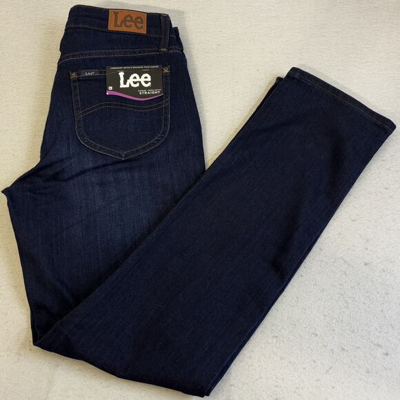 Lee Jeans Womens 10 Long Blue Denim Straight Midrise Regular Fit Dark Wash NWT - Picture 1 of 9